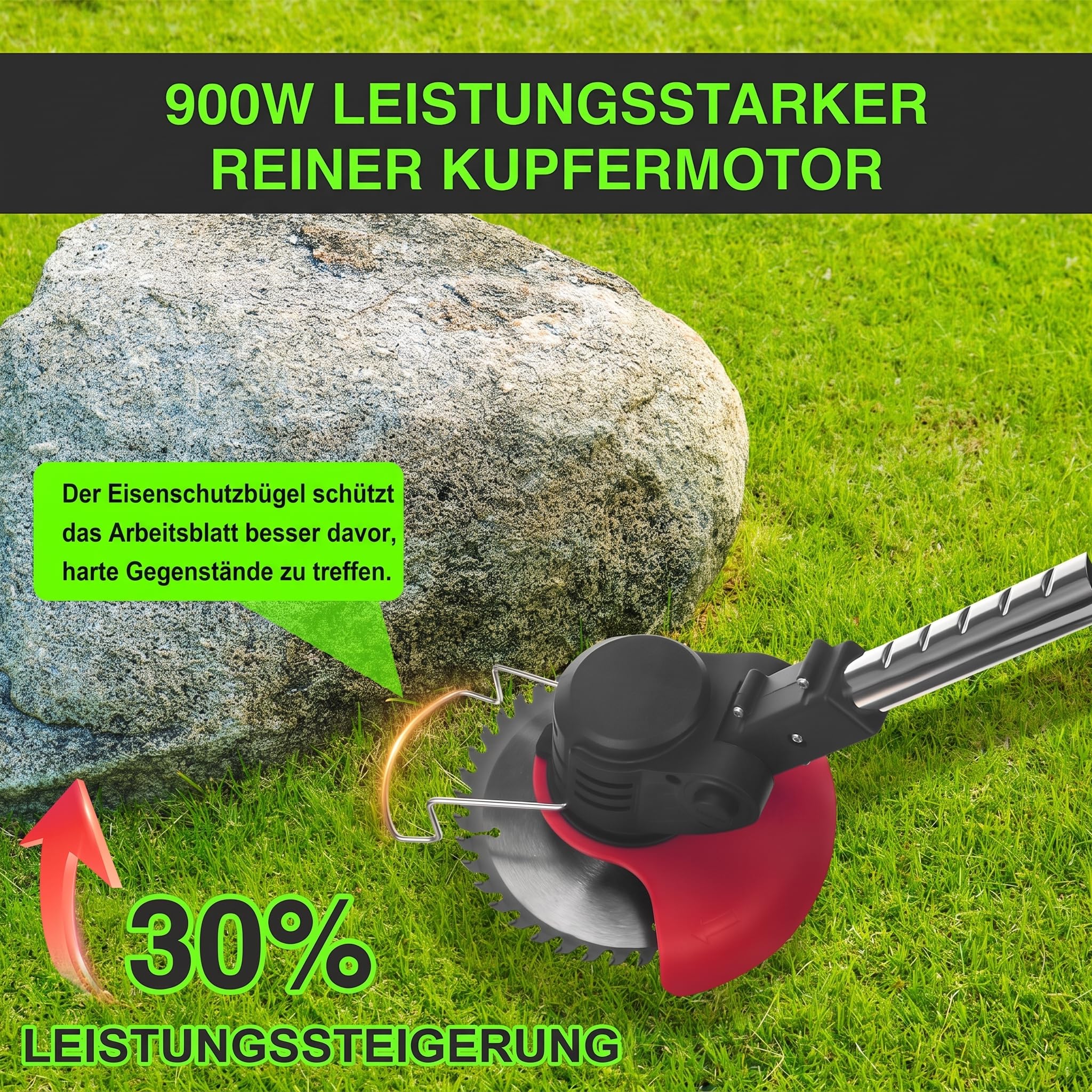 Akku Rasentrimmer mit Rädern, 3-in-1 Freischneider & Rasenkantenschneider | 24 V Akku-Rasenmäher , 2 Akkus und Ladegerät, 2x 2,0 Ah Akkus, klappbarer Führungsholm