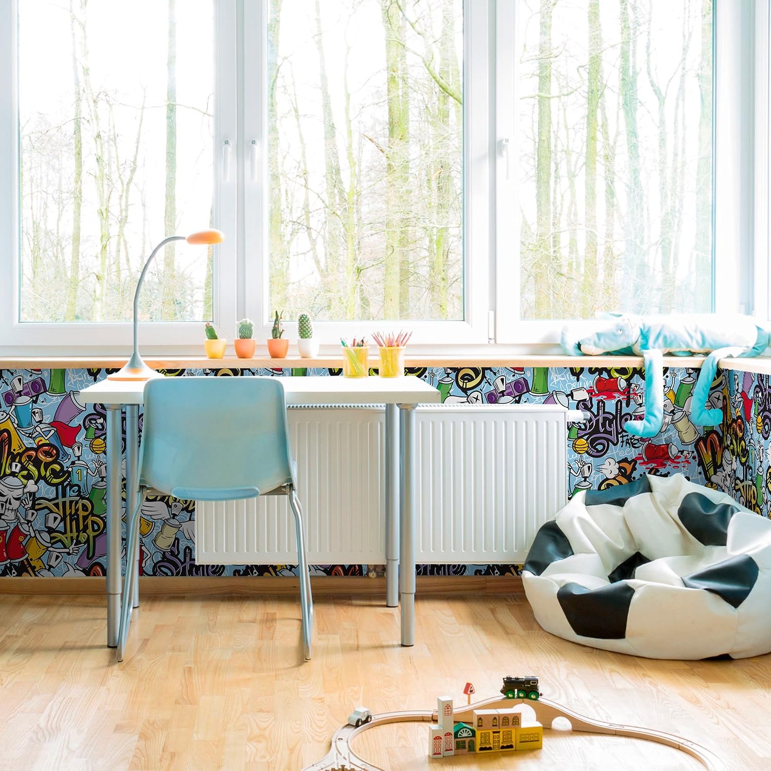 Walls By Me Peel and Stick Green and Yellow Graffiti Children Removable Wallpaper 3481-2ft x 4ft (61x122cm)