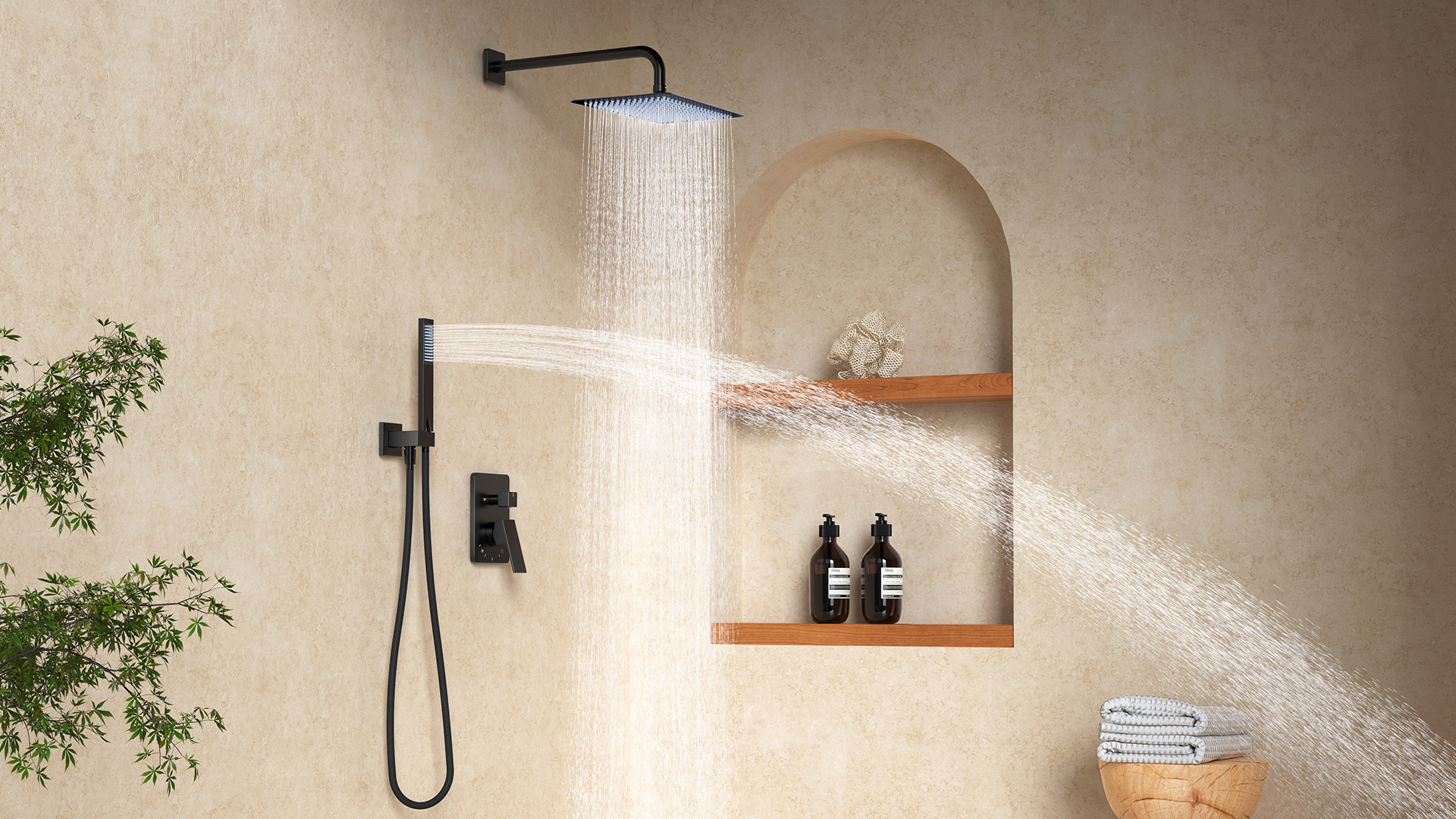 Kit de sistema de ducha KES Rain Shower, cabezal rectangular de 12 pulgadas, kit de válvula de ducha empotrada en pared, juego de grifería negro con ducha lluvia de alta presión y ducha manual, certificado cUPC, modelo XB6242S12-BK miniatura 7