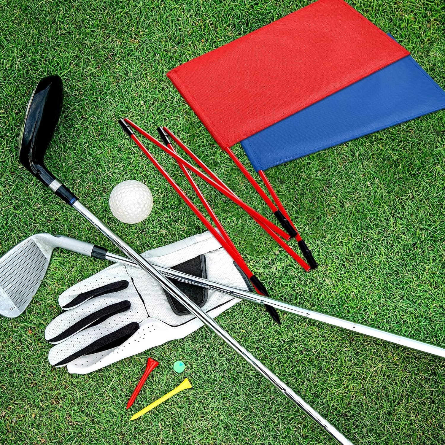 6 Set Golf Flag stick for Putting Green Golf Nylon Flags Pin Flags 3 Section Portable Putting Green Flagpoles for Backyard Practice Indoor Outdoor