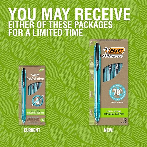 Miniatura 2 de BIC Ecolutions - Bolígrafos de punta media (0.039 pulgadas), paquete de 12 bolígrafos de tinta negra, hechos de 78% plástico reciclado oceánico