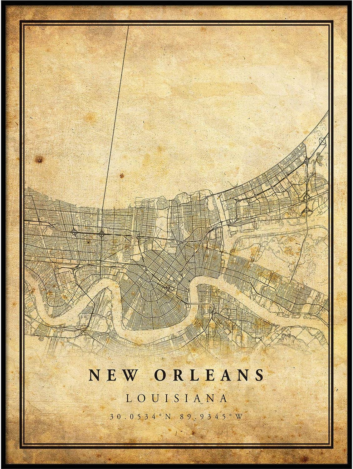 New Orleans map Vintage Style Poster Print | Old City Artwork Prints | Antique Style Home Decor | Louisiana Wall Art Gift | map to Love 18x24