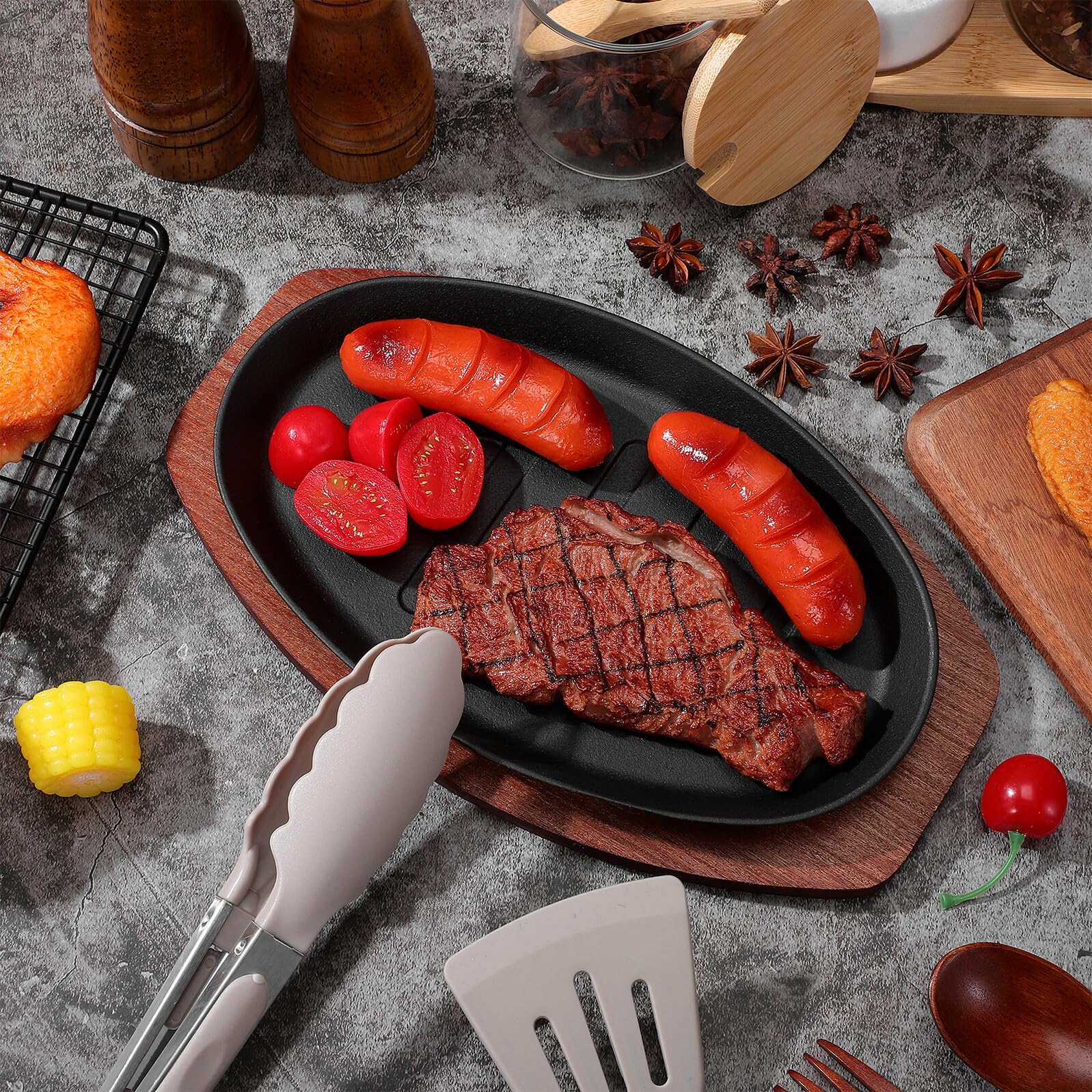 SUPVOX Set 1 Pezzo Piastra di Ghisa, con Base in Legno per Bistecca