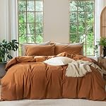 MooMee Duvet Cover Set 100% Washed Cotton Linen Like Queen | Relaxed Linen-like Texture. Soft, Breathable & Long-lasting Comfort. Lightweight. Hidden Zipper with 8 Interior Corner Ties