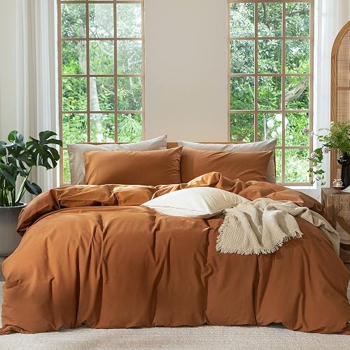 MooMee Duvet Cover Set 100% Washed Cotton Linen Like Cal King