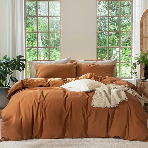 MooMee Duvet Cover Set 100% Washed Cotton Linen Like King | Relaxed Linen-like Texture. Soft, Breathable & Long-lasting Comfort. Lightweight. Hidden Zipper with 8 Interior Corner Ties