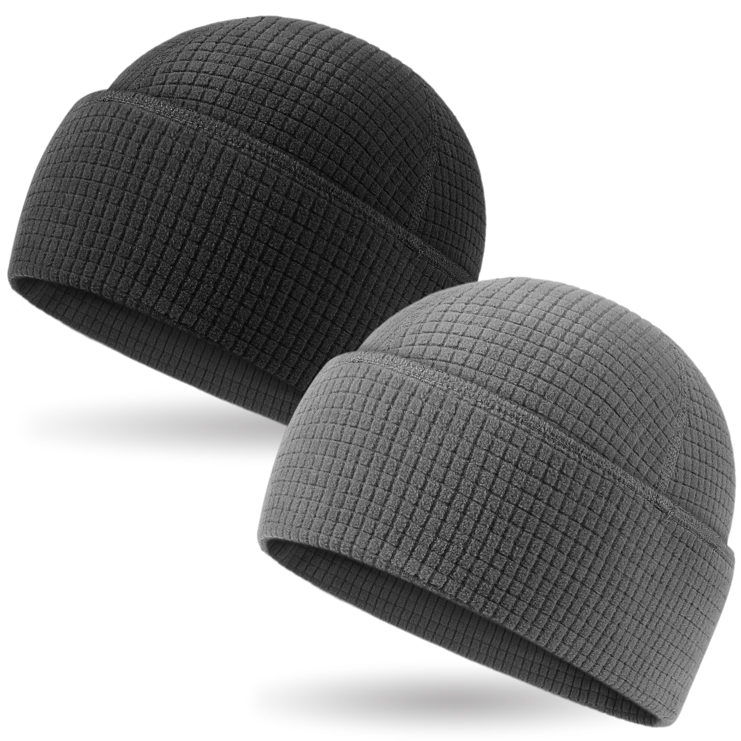 Outdoor Shaping 2 Pack Grid Fleece, Cuffed Beanie Watch cap Waffle, Tactical Army Military Hat Multi-Season, Warm Lightweight Skull cap, all-Weather Outdoor Gear