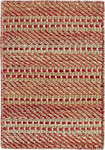 HAMID - Alfombra Yute Lana Olivia, Alfombra Lana y Yute, Tejida a Mano Tejida para Salon, Dormitorio, Sala de Estar, Rojo Natural, (40x60cm)