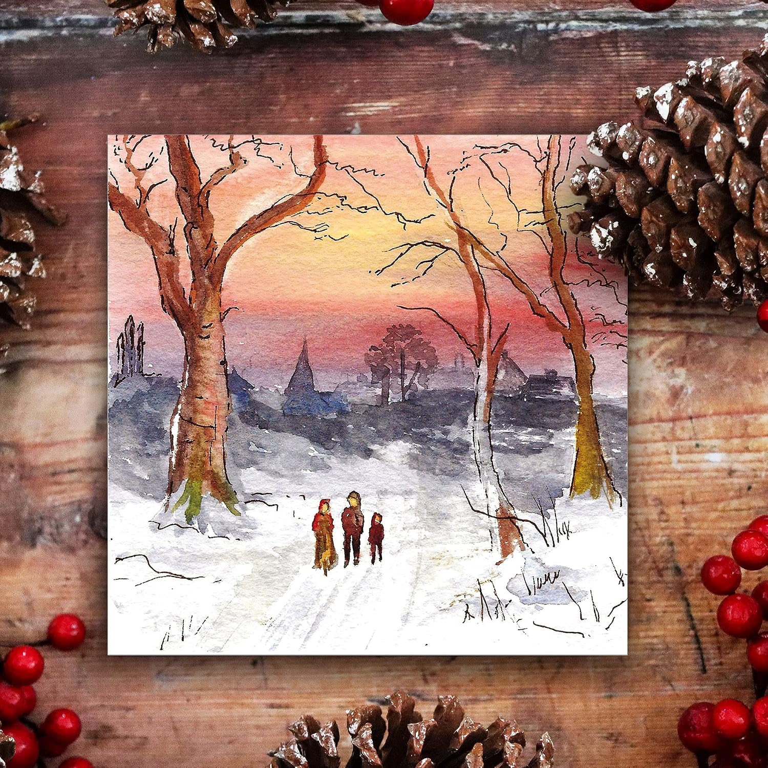 Christmas cards pack, Sunset snow scene, 10 Christmas cards 2025 with 10 white envelopes, Designed - Image 4