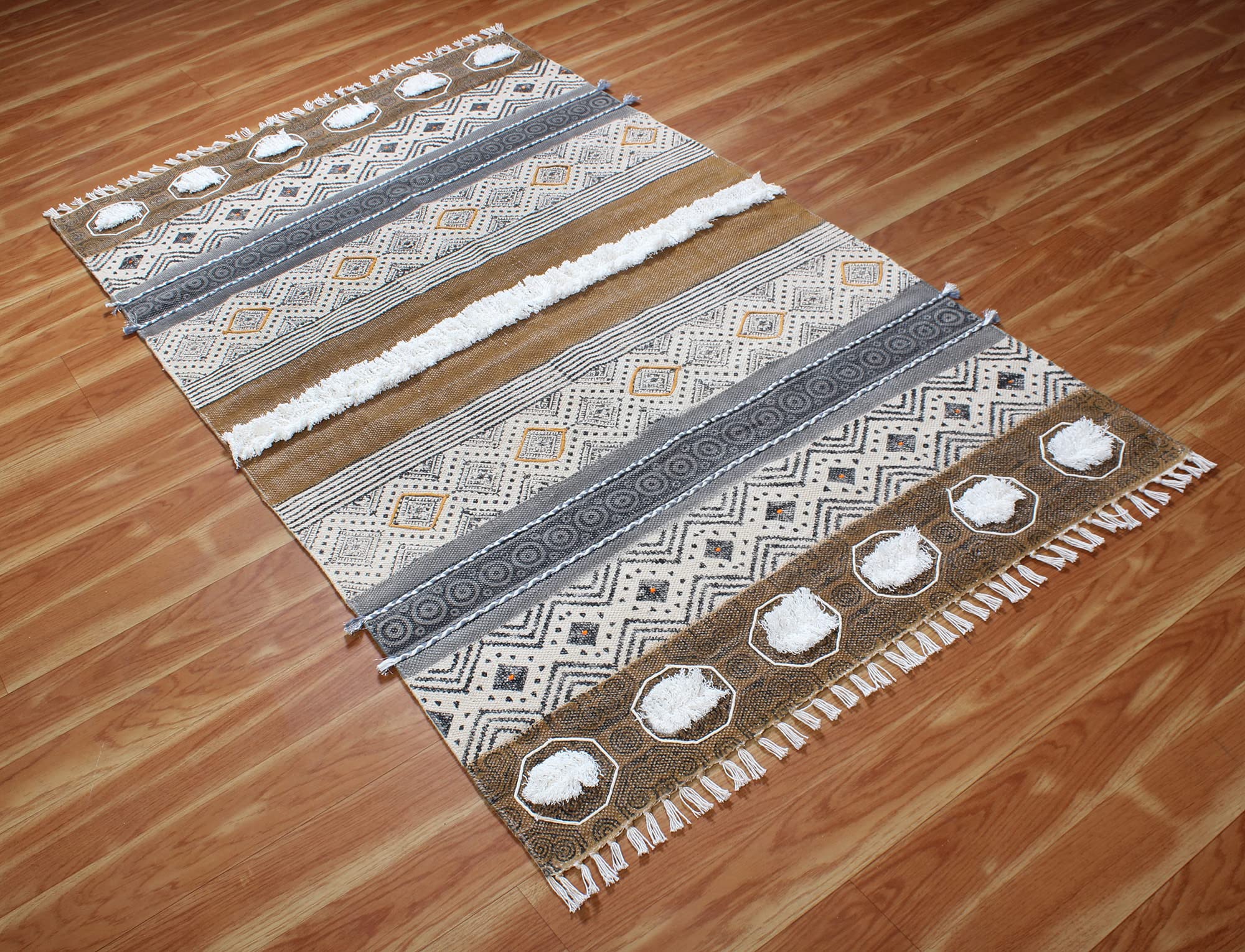 Kelim-Teppich, 10 x 20 cm, braun und schwarz gestreift, dick, 0,48 cm, waschbarer Baumwollteppich, flach gewebt, für den Innen- und Außenbereich, für Küche und Eingangsbereich