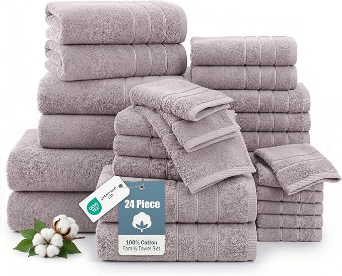 24-Piece Bathroom Towels – 100% Cotton Soft Towel Set