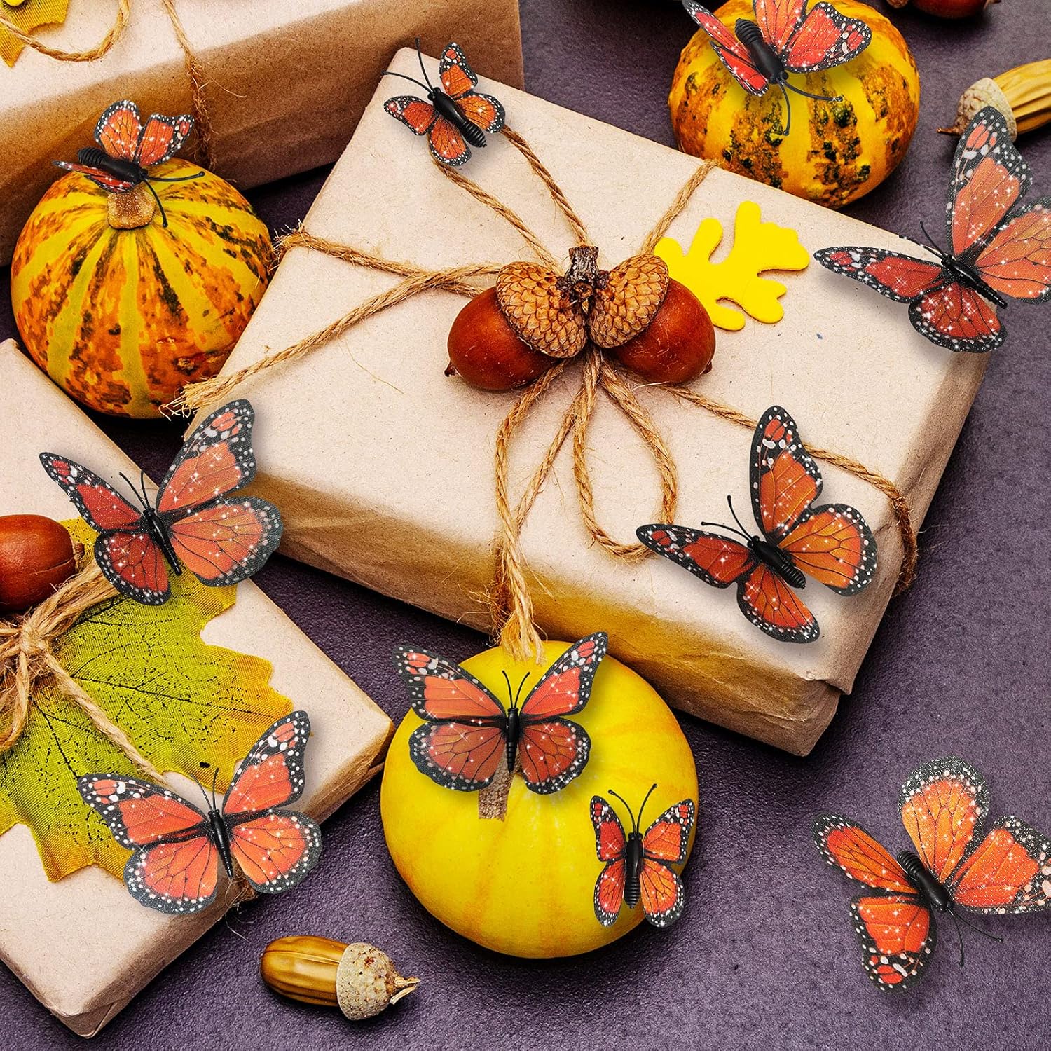 4 Size Monarch Butterfly Decor Halloween Wall Decor Magnetic 3D Monarch Butterfly Decal for Craft Home Wall Wedding Bedroom Ofrenda Dia De Los Muertos Decoration(Orange,24 Pieces)