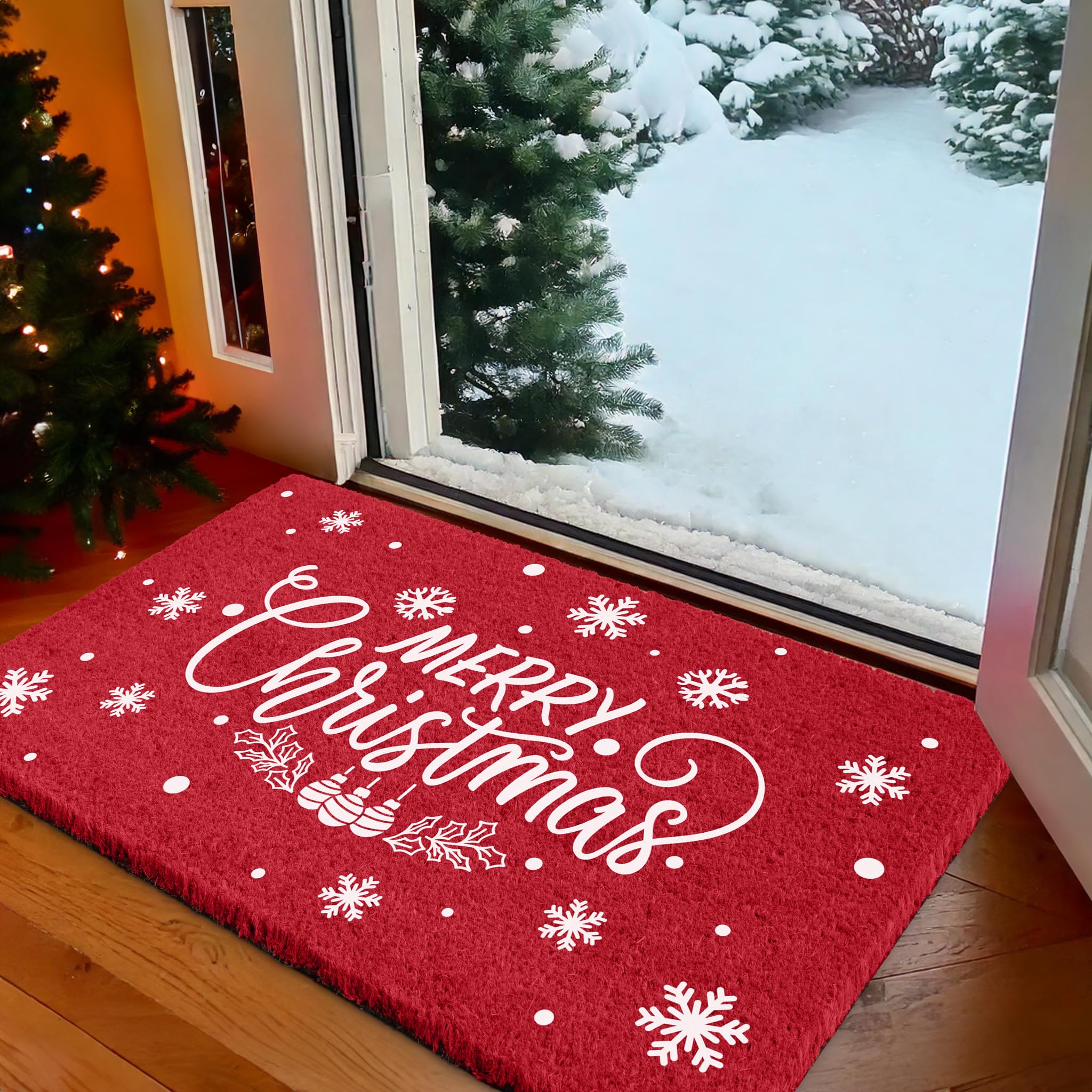 LuxUrux Premium Christmas Door Mat – Natural Coir Front Door Mat, Durable