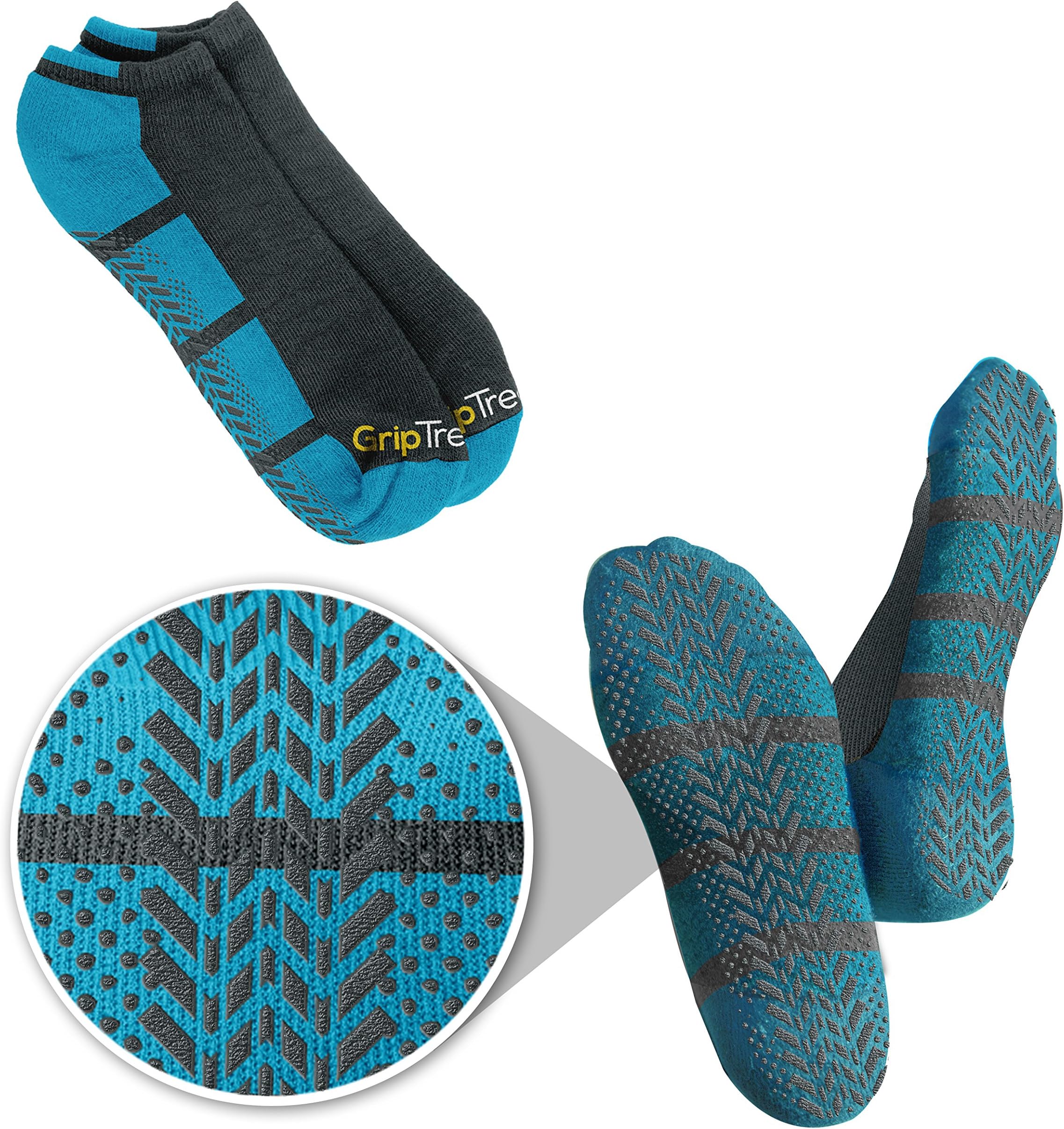 Best Mens/Womens No Skid No Show Yoga/Pilates & Hospital Sticky Socks, Blue and Grey, 3-Pack, Large