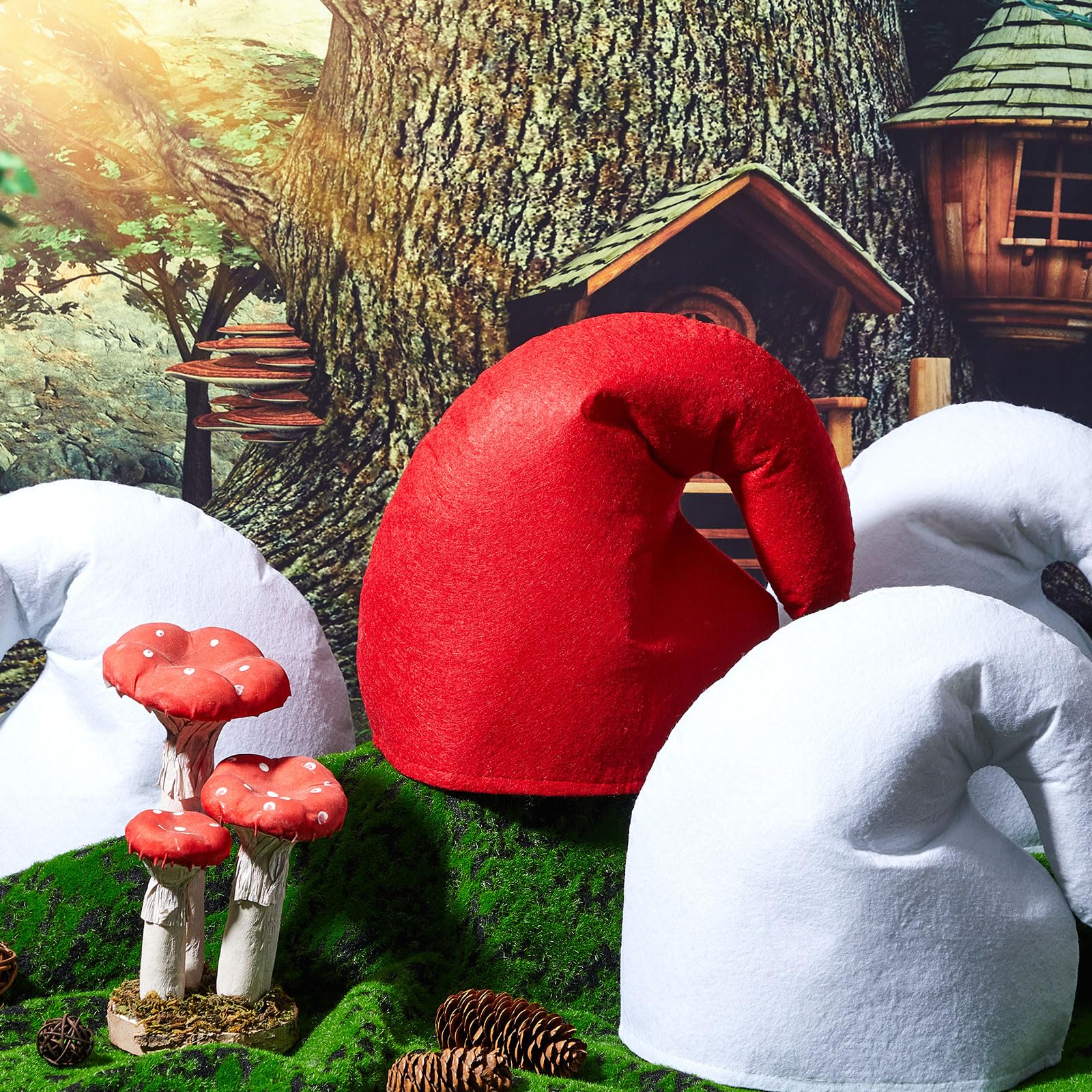 Jadive Zwergenmützen mit Bart und Augenbrauen Elfenhut Zwergen Zipfelmützen Gnome Mütze Wichtelmütze Lustiges Gruppen Kostüm für Karneval Halloween Weihnachten