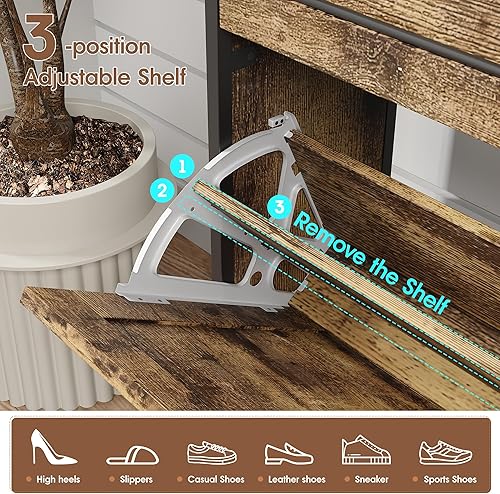 Miniatura 5 de Maupvit Armario de almacenamiento de zapatos con 2 cajones abatibles con patas de metal, estantes ajustables, almacenamiento oculto de zapatos para