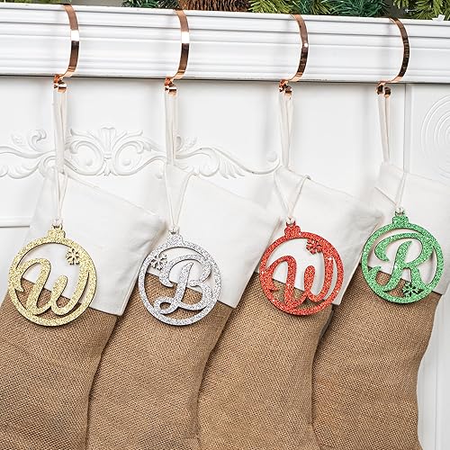 Etiquetas de letras circulares de madera personalizadas con nombre para medias de Navidad, letras personalizadas, recorte moderno, rústico, familia,