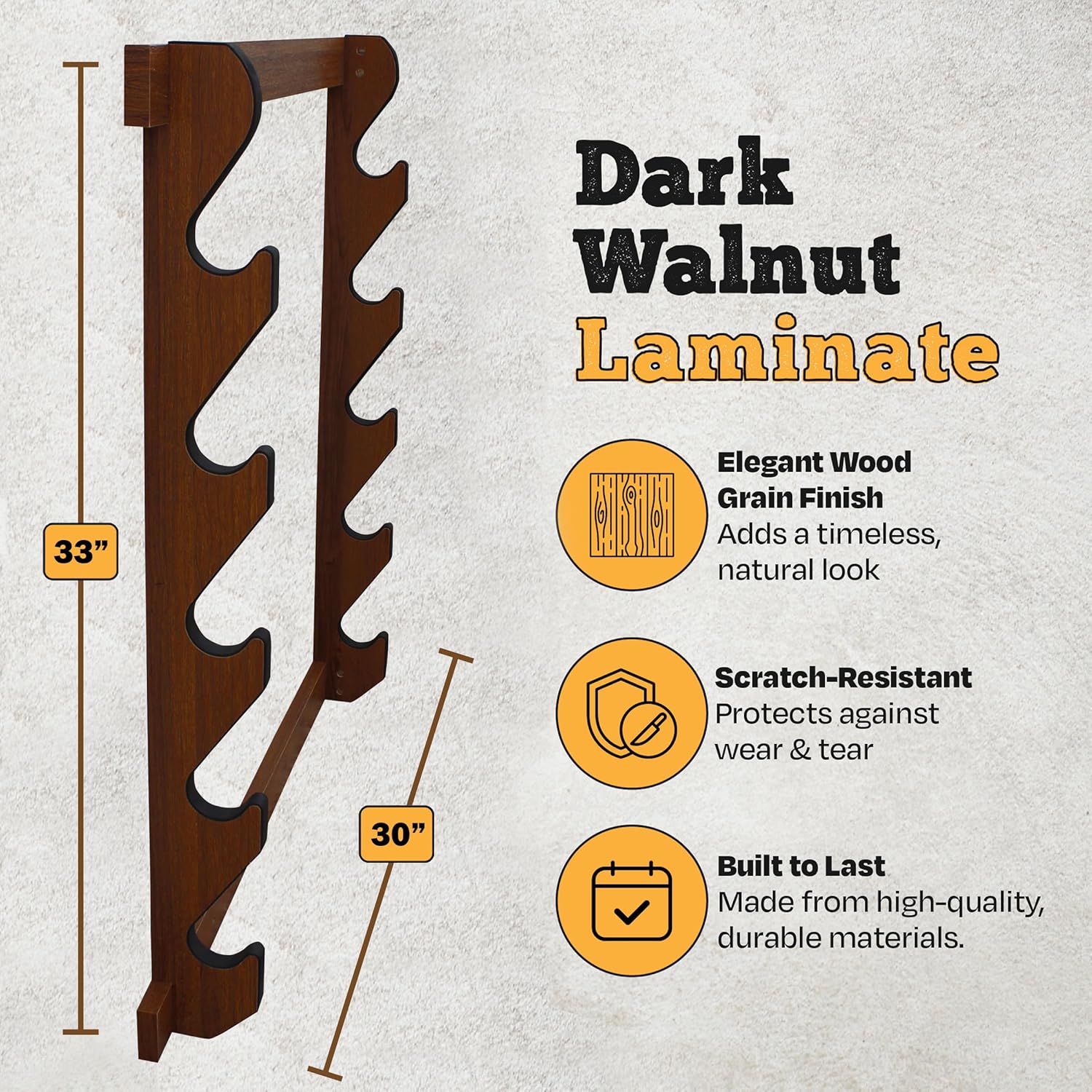Rush Creek Creations Indoor Wood Wall Gun Rack for up to 5 Rifles or Shotguns, 5-Gun Wall-Mount Long Gun Display Rack with EVA Padded Grooves and Mounting Hardware, Dark Walnut