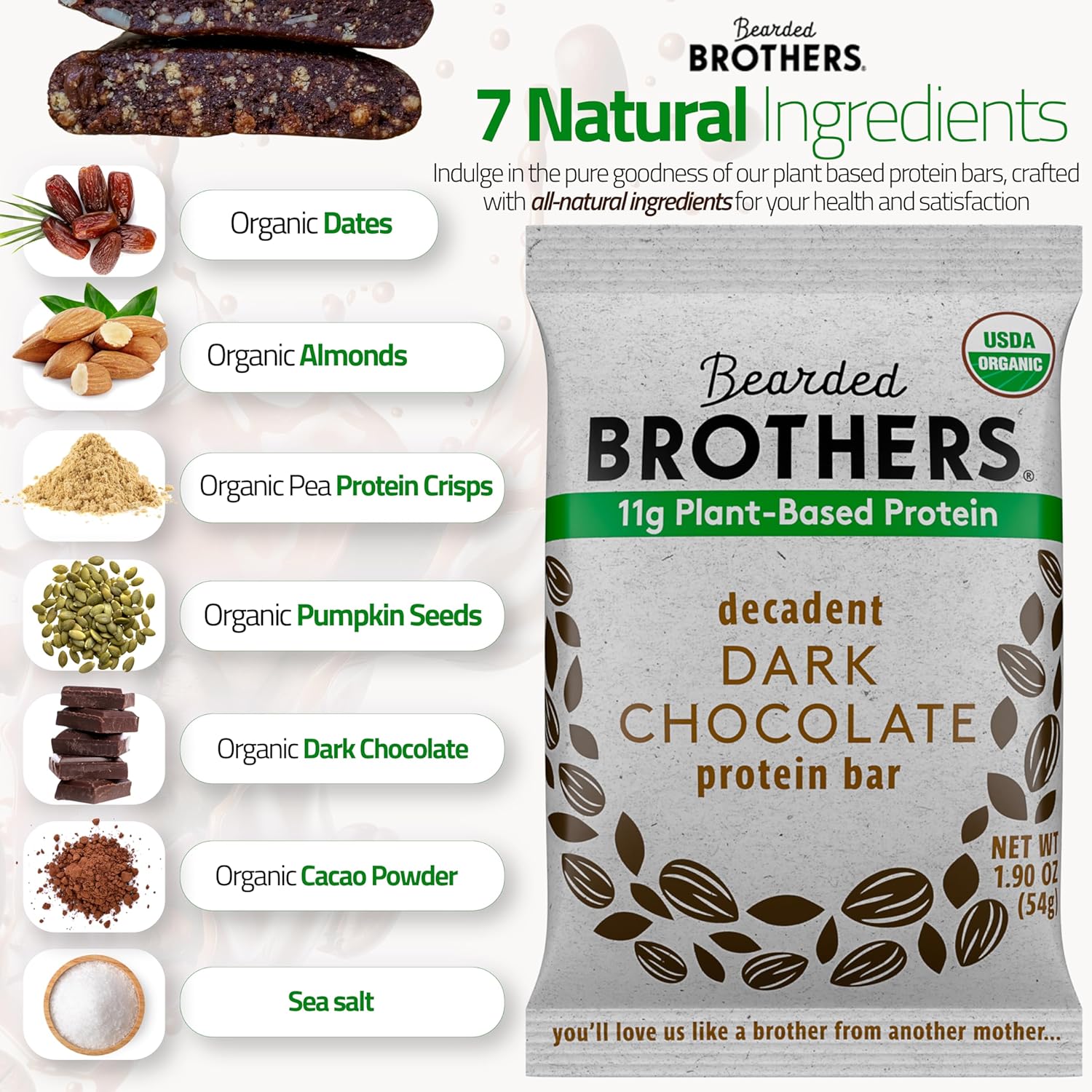 Bearded Brothers Organic Vegan Energy Bars - Gluten & Soy Free, Paleo, Whole 30 | Non GMO, Low Glycemic, High Protein, Fiber (Variety)