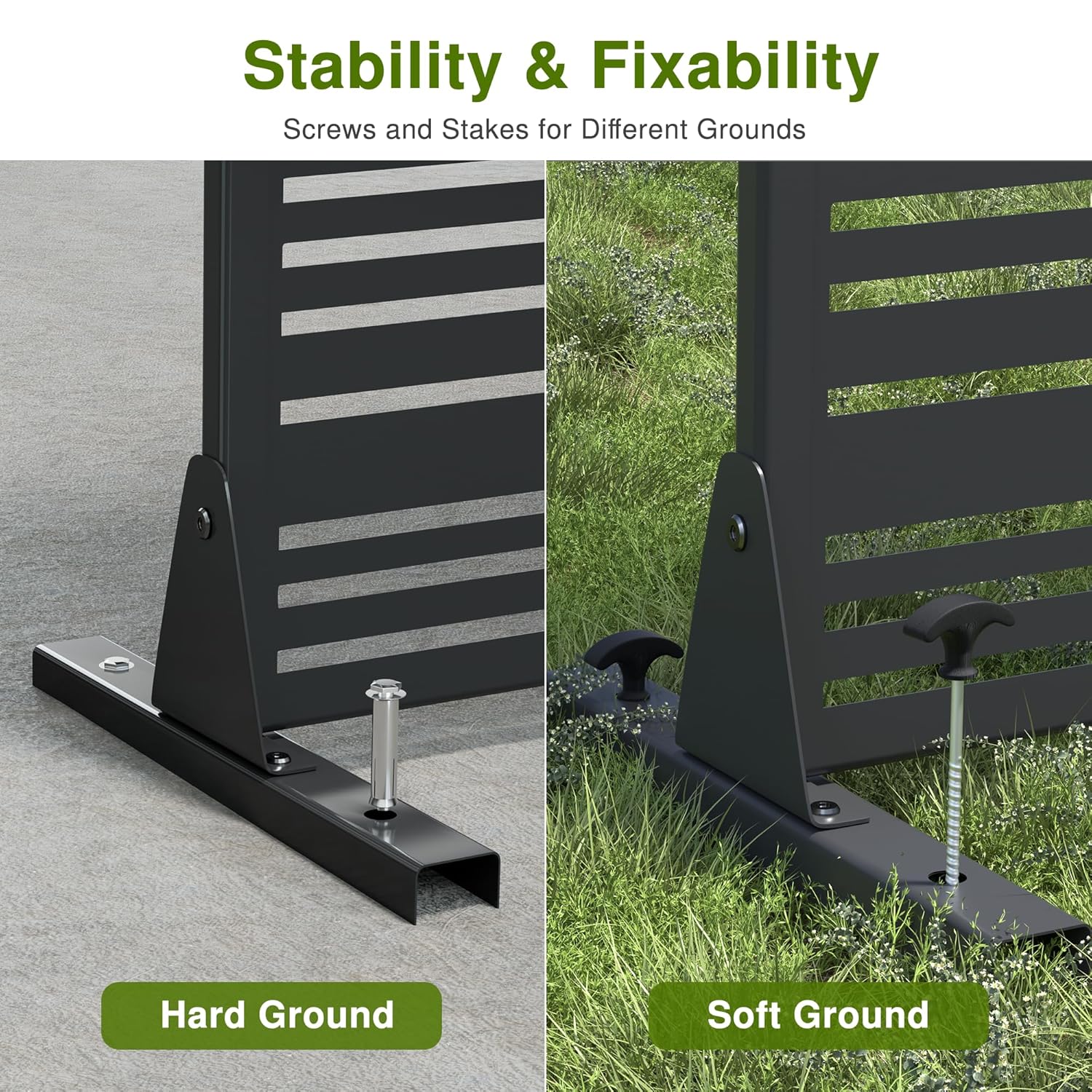 Casaphoria 72" H x 47" W Metal Outdoor Privacy Screen, Freestanding Decorative Divider for Patio, Deck, Balcony, and Garden with Stable Base, Black Shine