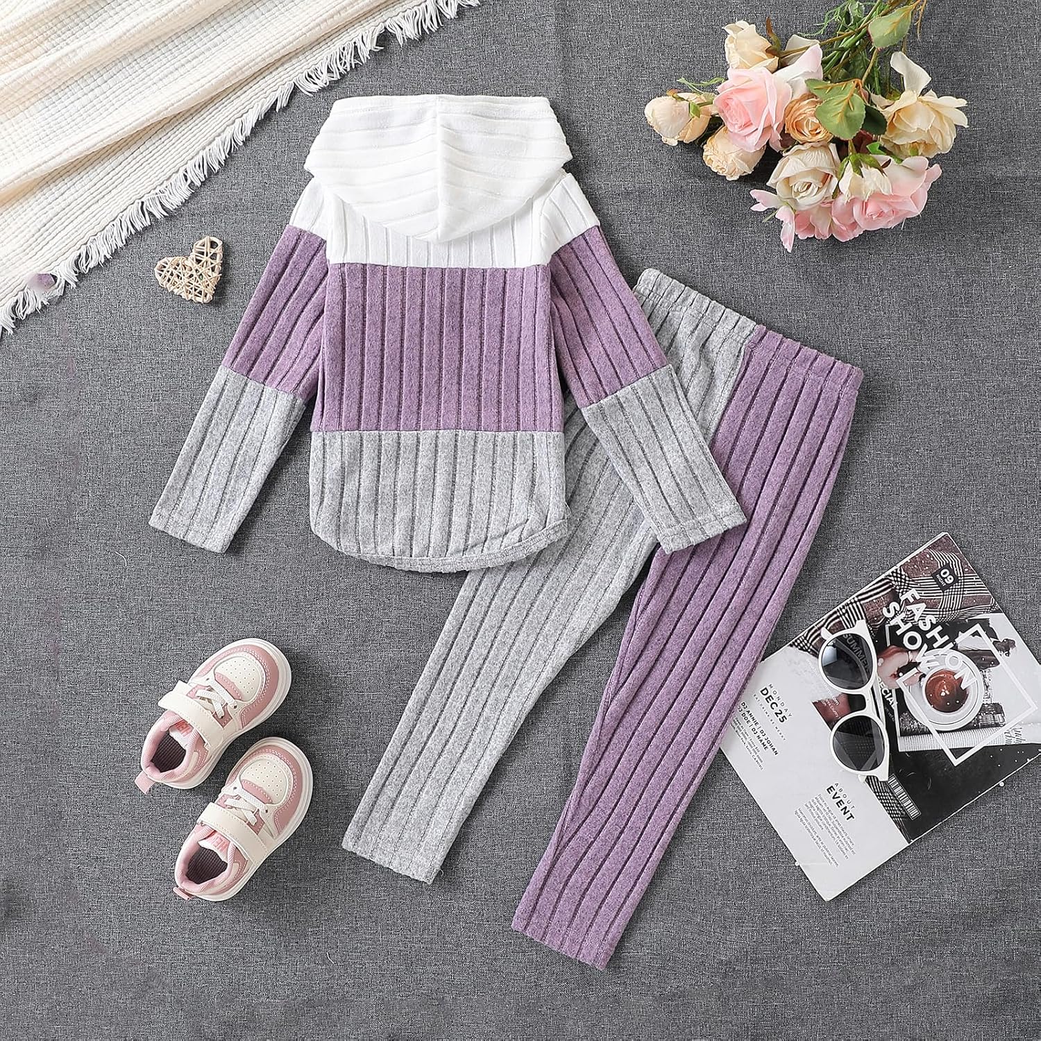 Toddler Kid Girls Clothes Ribbed Color Block Long Sleeve Hoodie Sweatsuit Set Fall Outfits - Image 7