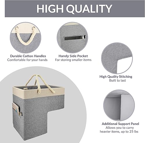 Miniatura 6 de SAM AND MABEL Cesta de escalera para escaleras de moqueta y de madera, cesta plegable con asas gruesas de cuerda de algodón, moderno organizador de