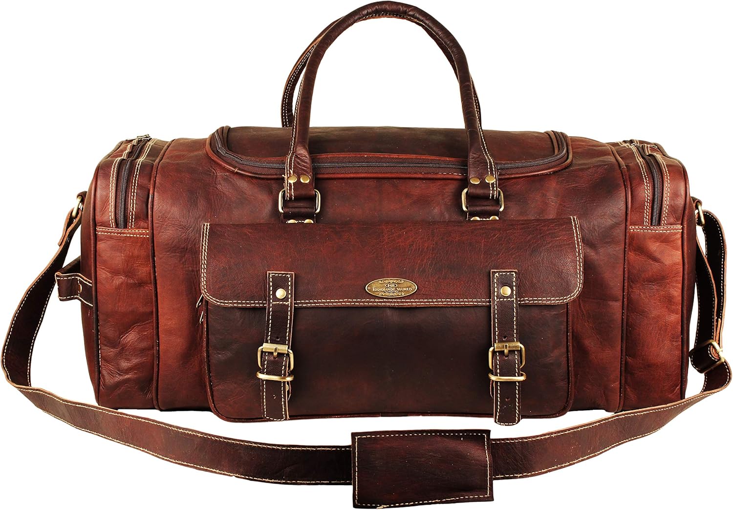 Men’s Gym Sports Overnight Weekender Bag Leather Travel Bags For Men Vintage Leather Duffle Bag Women Carry On Travel Holdall Bag 24 Inches - Image 8