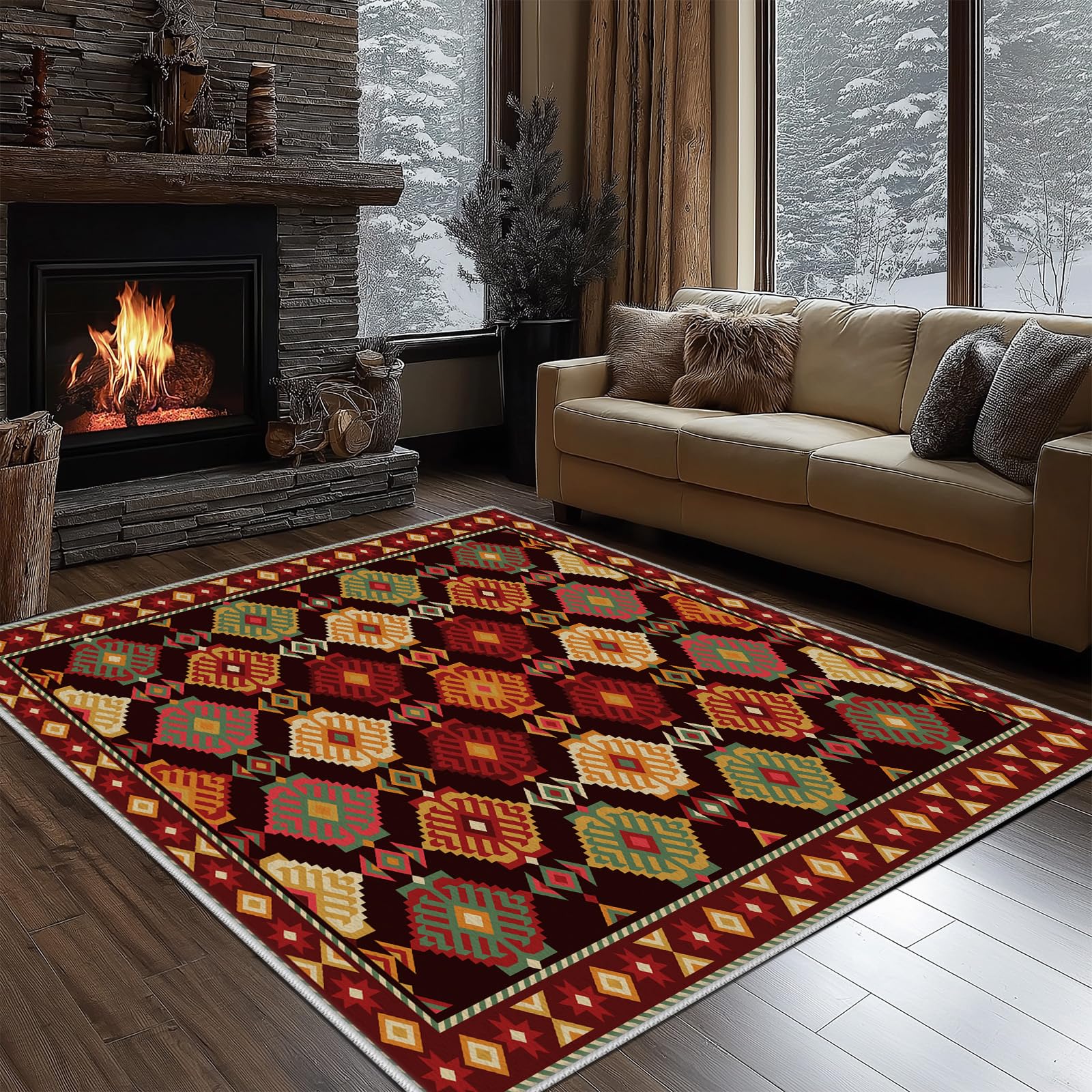 Tapis azteque lavable en machine pour une chambre d'enfant saine