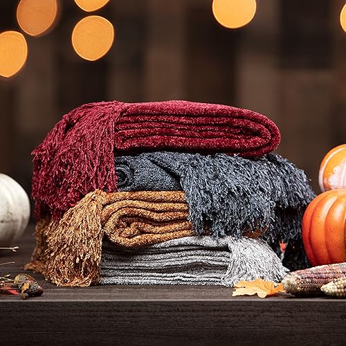 Miniatura 2 de Chanasya Manta de felpilla con flecos de alta calidad, manta suave de terciopelo con brillo y borlas, 50 x 65 pulgadas, sombra oscura