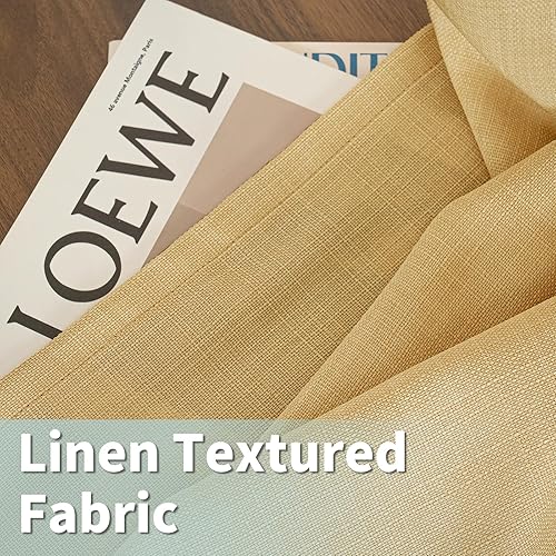Miniatura 8 de LAMIT Cortinas de lino beige camello para sala de estar, 84 pulgadas, cortinas texturizadas de lino sintético con ojales, paneles de arpillera