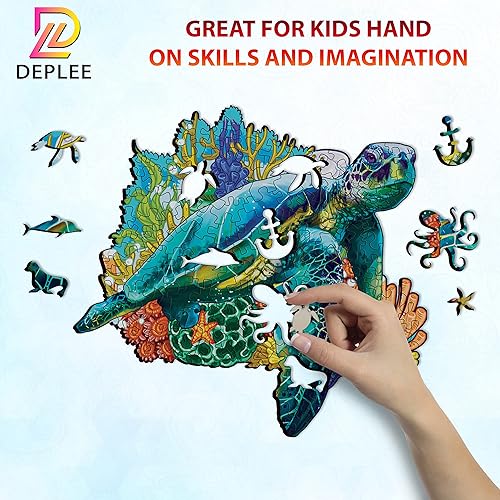 Miniatura 4 de DEPLEE Rompecabezas de madera para adultos, rompecabezas de madera de tortuga, 246 piezas, 14.6 x 15.6 pulgadas (14.6 x 15.6in), rompecabezas de