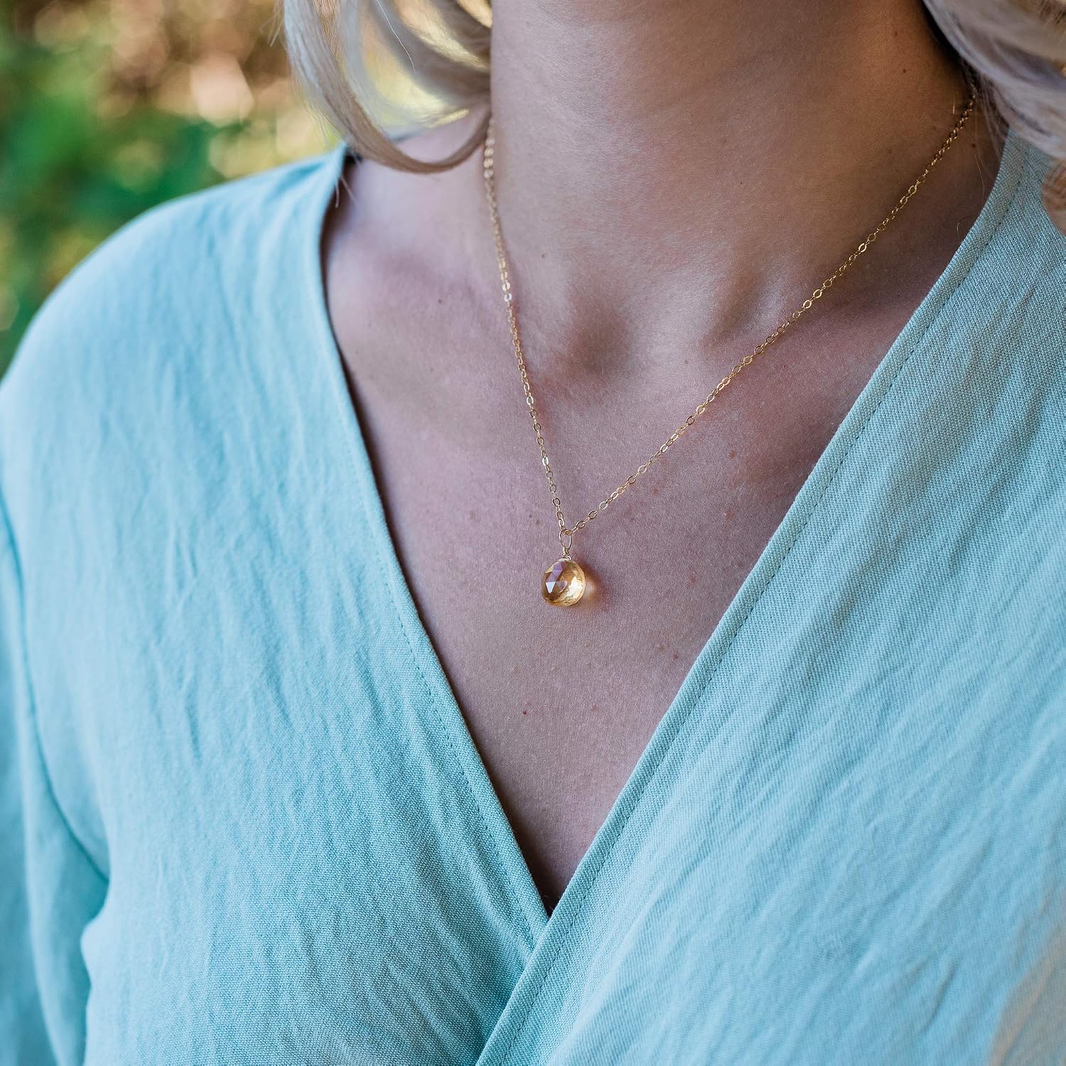 Citrine Teardrop Necklace in 14k Gold Fill