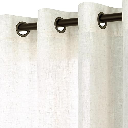 Miniatura 8 de KOUFALL Cortinas blancas de lino con ojales de bronce de 90 pulgadas de largo para sala de estar, cortinas semitransparentes con filtro de luz para