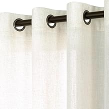 KOUFALL Linen Curtains for Living Room, Bronze Grommet, Semi Sheer Light Filtering Curtains, Neutral Cream Farmhouse Curtain Drapes 84 Inches Long 2 Panels Set
