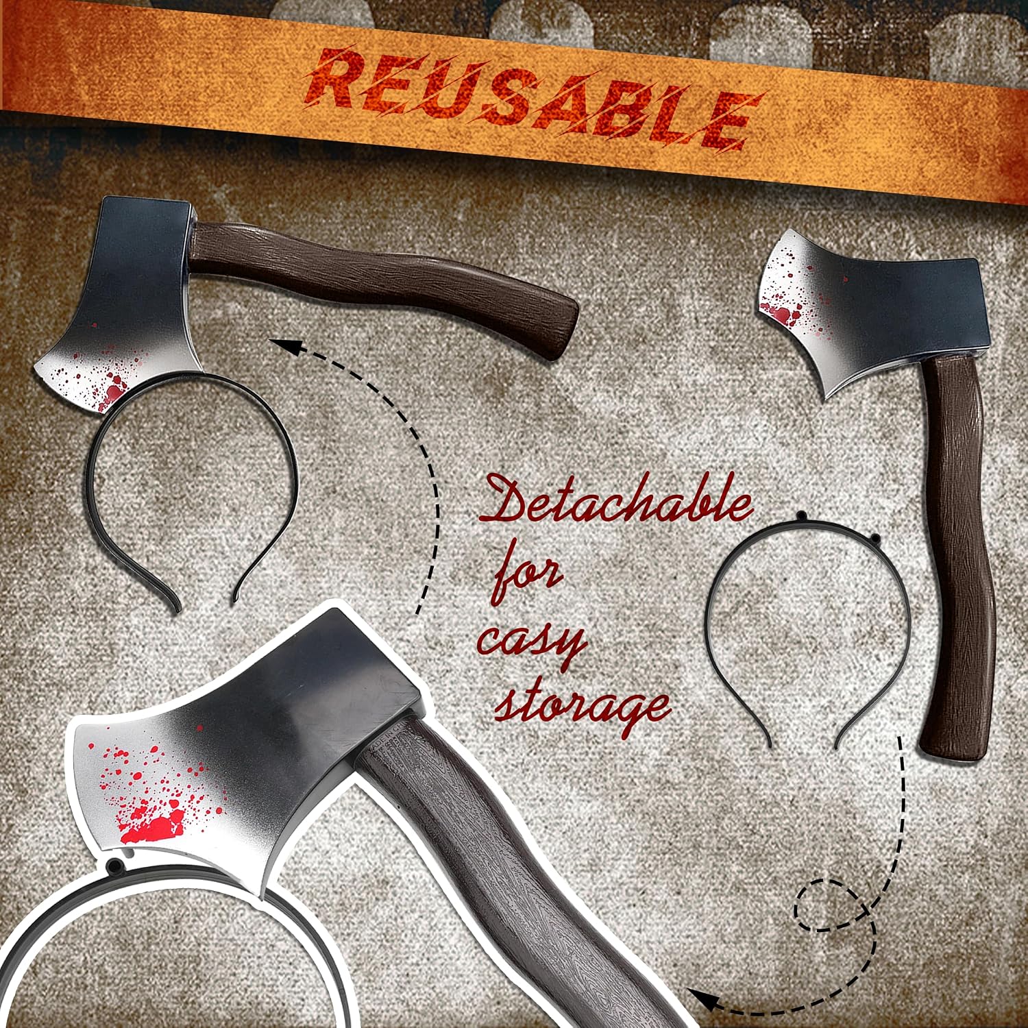 Halloween Costumes Sets Fake Knife, Head Headbands Kit 30 Sheets Fake Scars Tattoo for Kids Adult Women Men Halloween Costume
