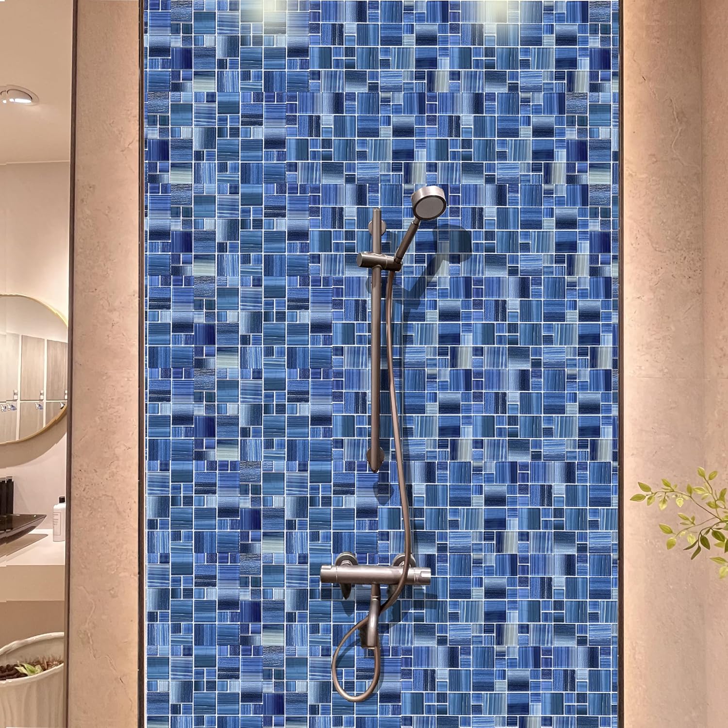 Glass Mosaic Tile,Hand-Painted,12”X12” Ocean Blue, Glossy &Textured, Resistant Fading and Scratch for Pool Tiles,Kitchen Backsplash,Bathroom, Shower, Waterline, Fountain, Spa (5 Sheets,5 Sq.Ft.)