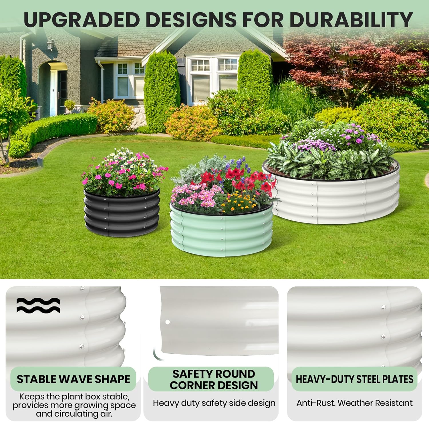 GarveeLife Raised Garden Beds Outdoor, 2 Pack 3x3x1 ft Galvanized Raised Garden Bed for Gardening, Round Metal Planter Box for Planting Plants Vegetables and Flower, White