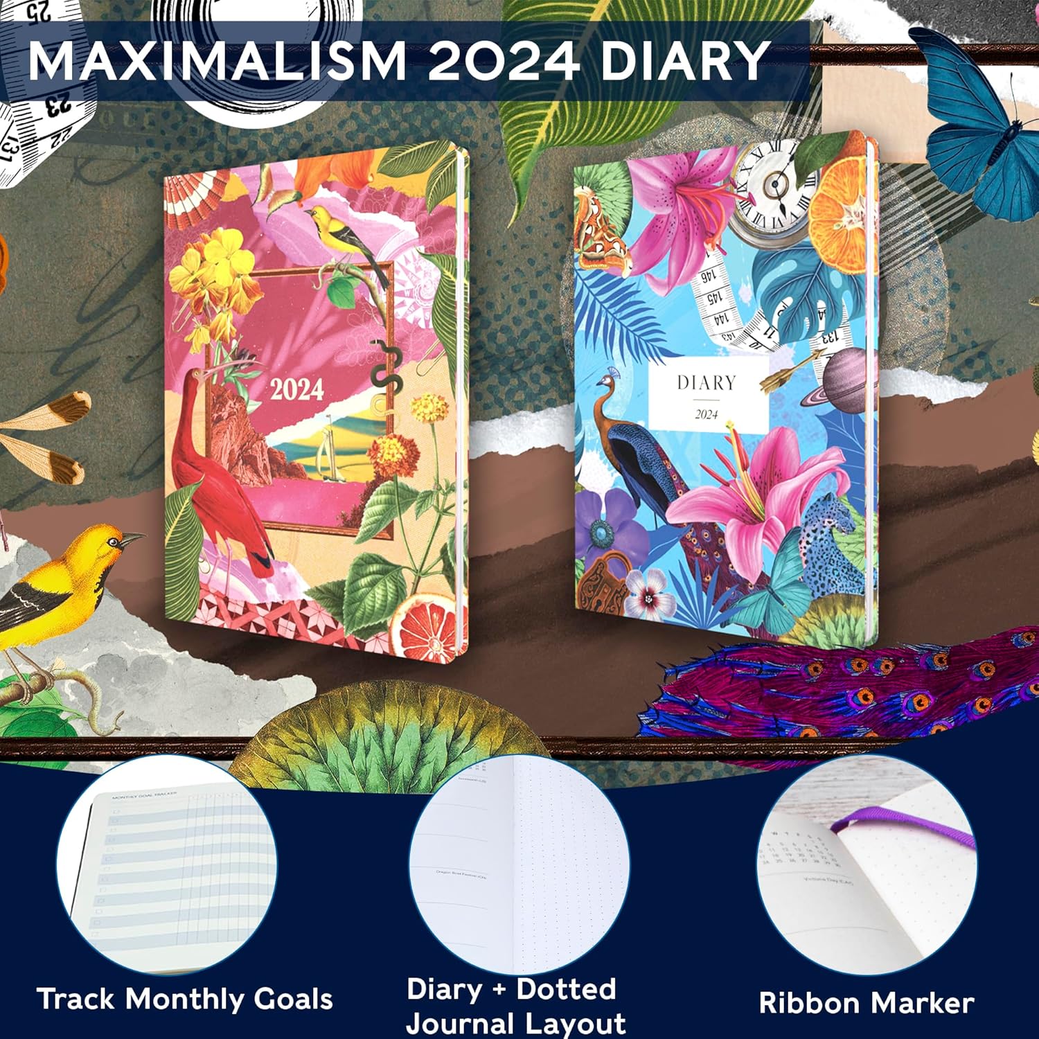 Collins Maxilmalism 2024 Diary A5 Week To View Diary - Business Planner and Organiser - January to December 2024 Diary - Weekly - Yellow/Pink - MX153.45-24