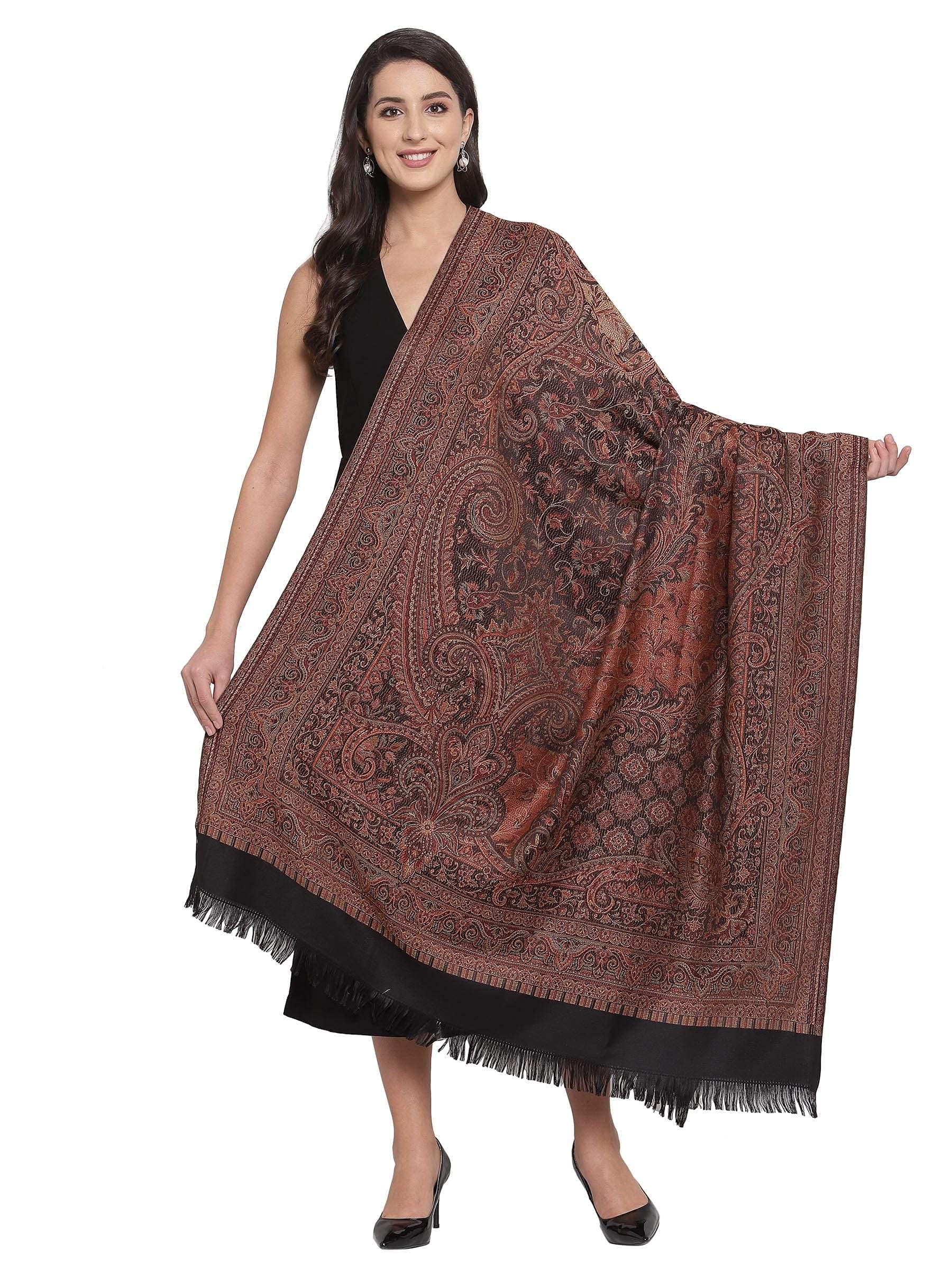PashtushWomen's Jamawar Shawl, Navy blue