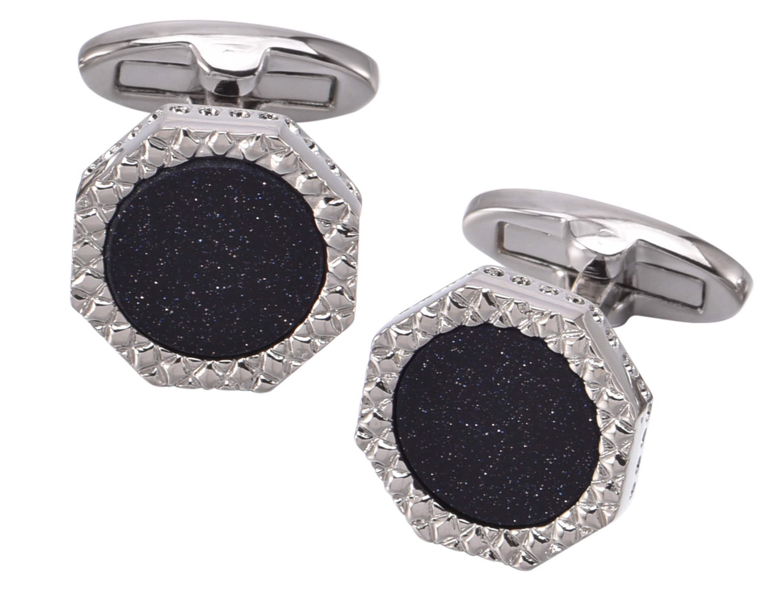 Mancuernillas Octagon Blue Goldstone para Hombre en Caja miniatura 7
