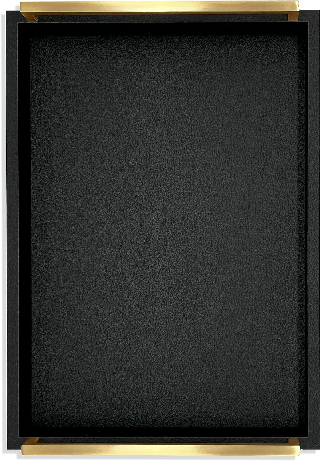 Decorative Coffee Table Tray - Shagreen Faux Leather - Ottoman Tray - Breakfast, Drinks, Liquor Serving Tray - Farmhouse to Modern - Brushed Champagne Gold Handles (Pitch Black) - Image 5