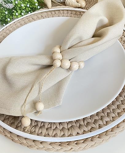 Miniatura 5 de Servilletero hecho a mano con cuentas de madera y cordel de yute, soporte para servilleteros de madera rústica asequible para decoración de mesa