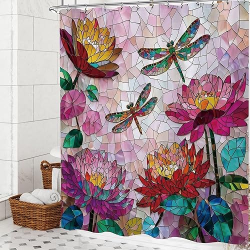 Miniatura 8 de Cortina de ducha de glicina morada y mariposa, cortinas de ducha bohemias florales lilas para baño, tela de primavera, cortina de baño rústica Una