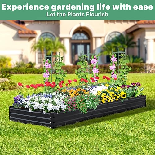 Miniatura 6 de Cama de jardín elevada de metal galvanizado de 12 x 4 x 1 pies, caja de metal para exteriores, para verduras, flores, verde y hierbas de raíces