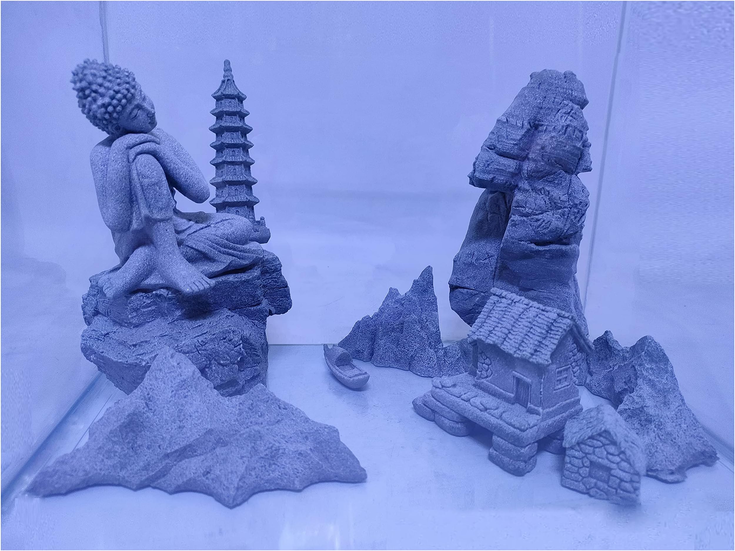 Aquarium Rocks Ornament Sandstone Fish Tank Decoration Hand Carved Underwater Landscape Set, Landscape A