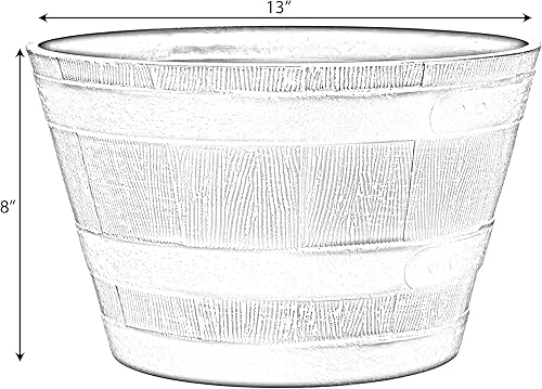 Miniatura 6 de Gardenised Macetas redondas de medio barril de 4 piezas estilo rústico de madera sintética para uso en interiores y exteriores, perfectas para