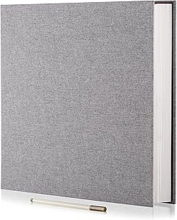 Photo Album Self Adhesive 3x5 4x6 5x7 6x8 8x10 8.5x11 11x10.6 Magnetic Scrapbook Length 11x10.6 Inch 40 Pages Linen Cover DIY Photo Album with A Metallic Pen and DIY Accessories(Gray)