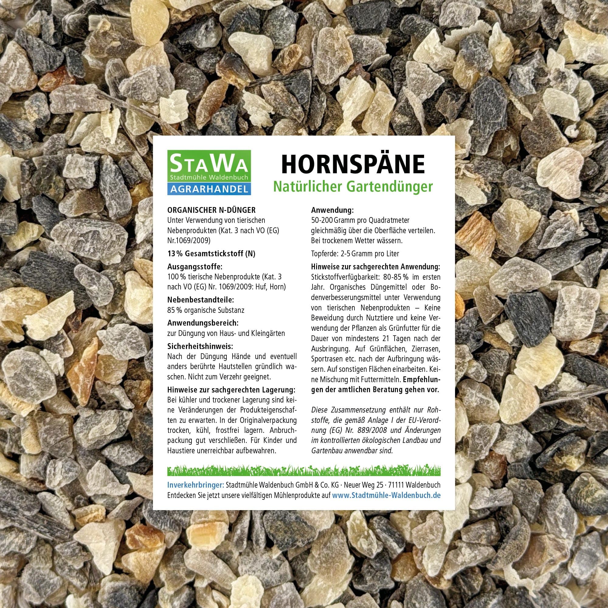 Hornspäne, organischer Naturdünger mit 13% Stickstoff, Langzeitdünger für Garten, Gemüsebeet, Obst, Rasen, Hochbeet und Zierpflanzen, 25 kg