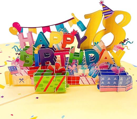 Liif Happy 18th 3D Greeting Pop Up Birthday Card, 18 Year Old Eighteen Birthday Card -For Girl, Boy, Son, Daughter, Nephew | With Message Note &…