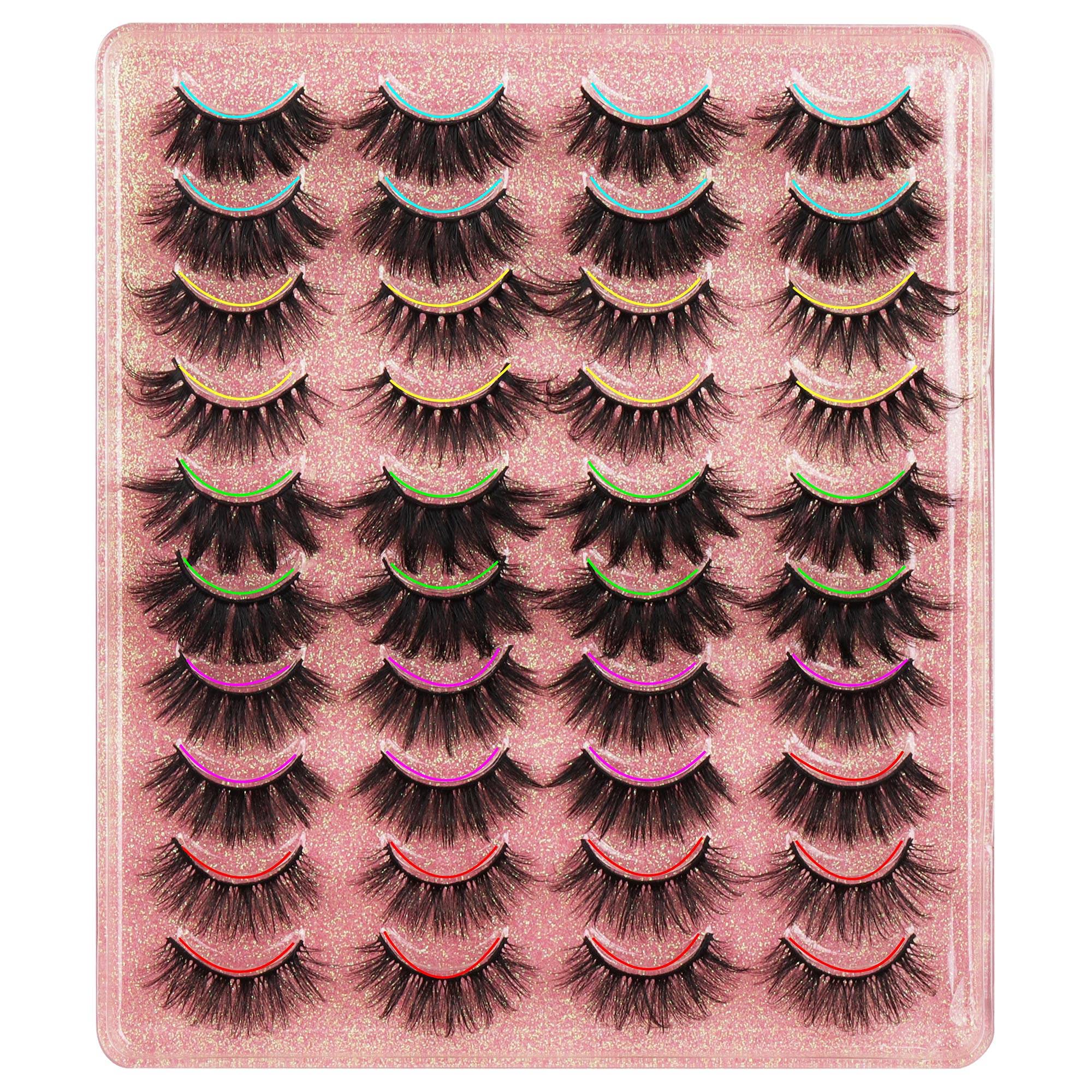 20 Pairs Russian Strip Lashes D Curl Natural Eyelashes Thick Fluffy Mink Lashes 6D Volume Long Eye Lashes Pack 18mm 5 Styles Fake Eyelashes